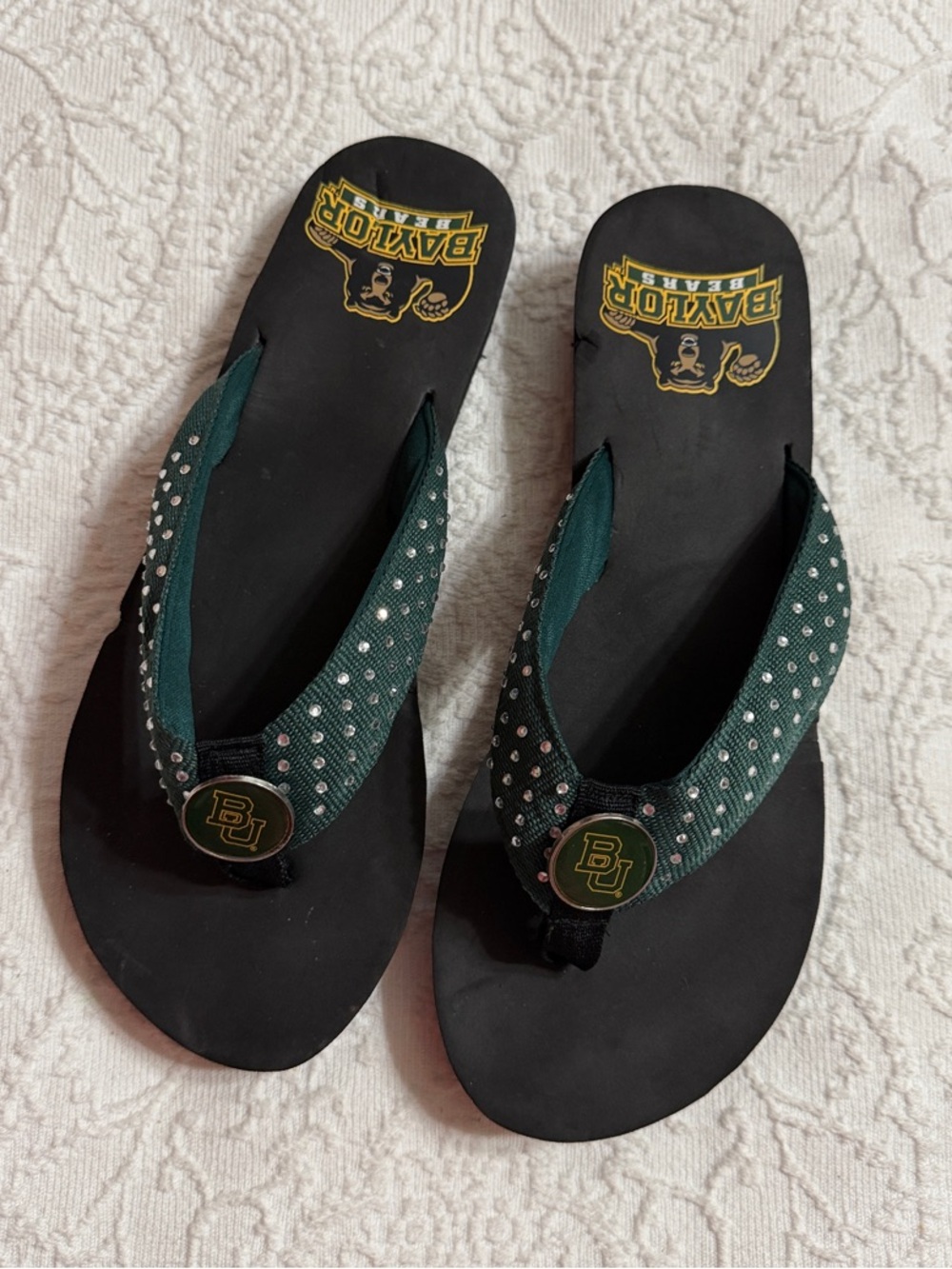 Baylor Bears University Logo Flip Flop Sandals Size 7.5-8